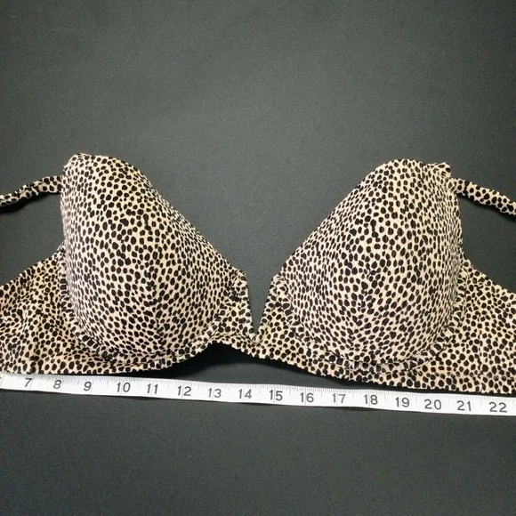 Shade & Shore Womens Tan Cheetah Light Lift V-Wire Ribbed Bikini Top Size 36DD - Picture 4 of 8